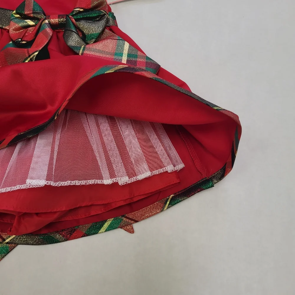 Rare Editions Baby Girl Plaid Bow Detail Satin Dress With Diaper Panty